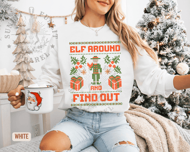 Elf Around & Find Out Funny Christmas Sweater - Sunlit Funlit | Graphic Tees for Country Concert Addicts